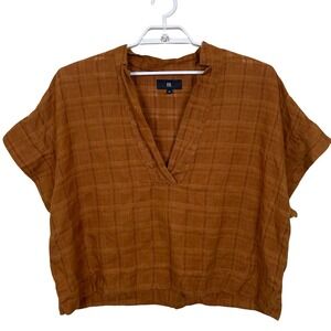 Banana Republic Laurel Linen Blend Popover Blouse XL Brown Oversized‎ Bozy